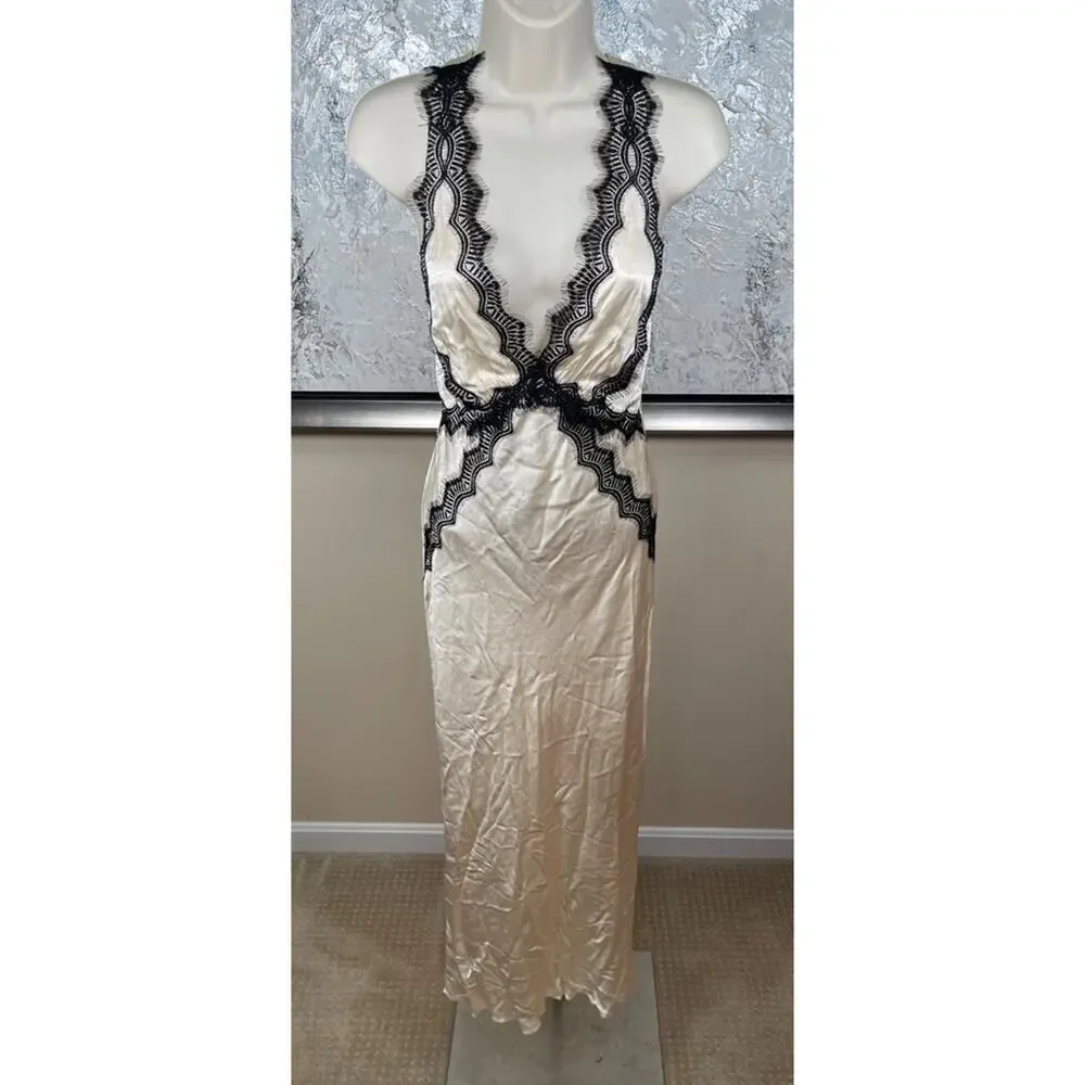 SHONA JOY Camille Lace Cross Back Midi Dress in Cream & Black Size 0 - Picture 6 of 12